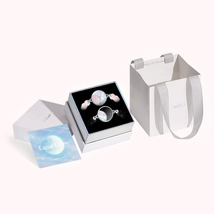 Lunar Glow Touch Armbänder mit Rosenquarz und schwarzen Onyx -Perlen