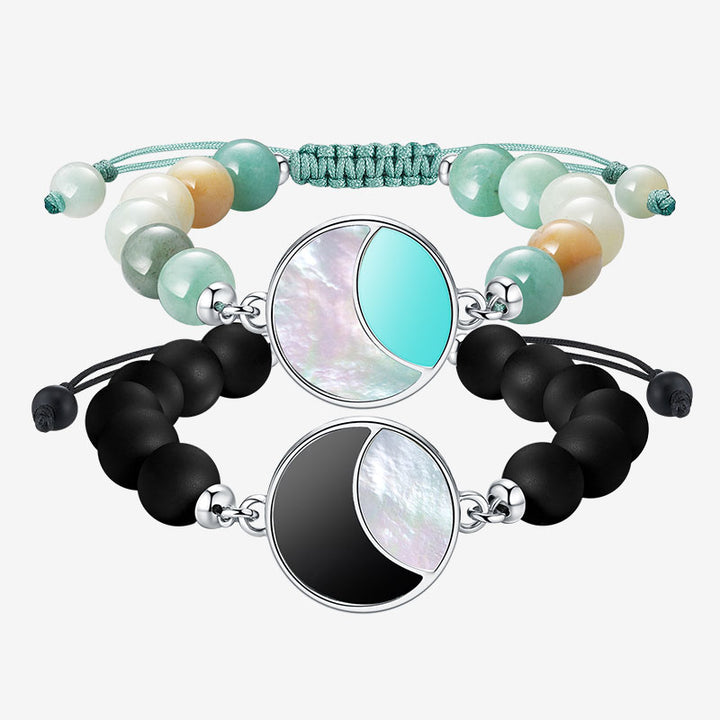Lunar Glow Touch Armbänder mit Amazoniten und schwarzen Onyx -Perlen