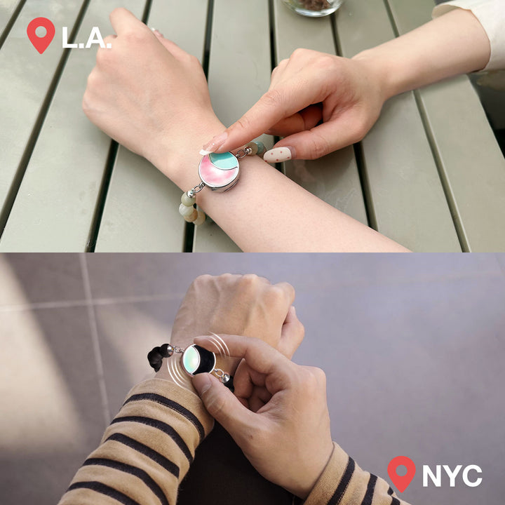 Lunar Glow Touch Armbänder mit Amazoniten und schwarzen Onyx -Perlen