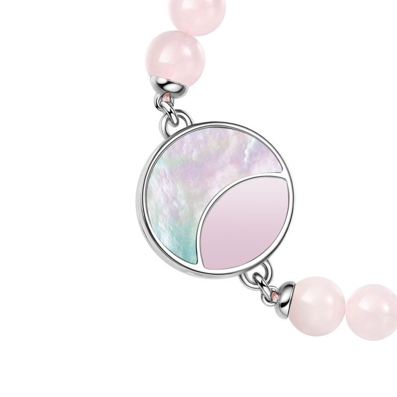 Lunar Glow Touch Armbänder mit Rosenquarz und schwarzen Onyx -Perlen