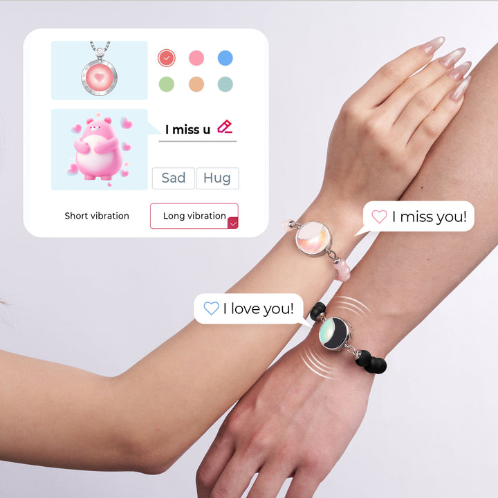 Lunar Glow Touch Armbänder mit Rosenquarz und schwarzen Onyx -Perlen