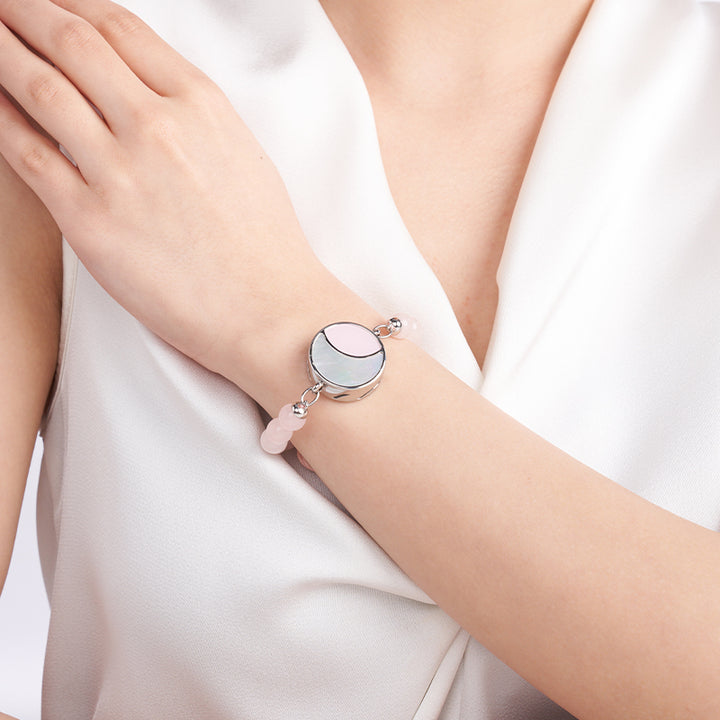 Lunar Glow Touch Armbänder mit Rosenquarz und schwarzen Onyx -Perlen