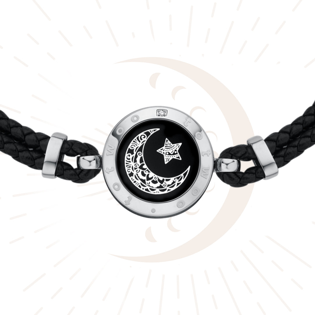 Mond -Touch -Armband mit aus Leder geflochtenem Kabel