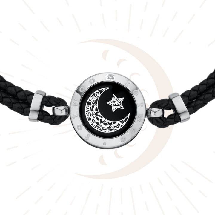 Mond -Touch -Armband mit aus Leder geflochtenem Kabel