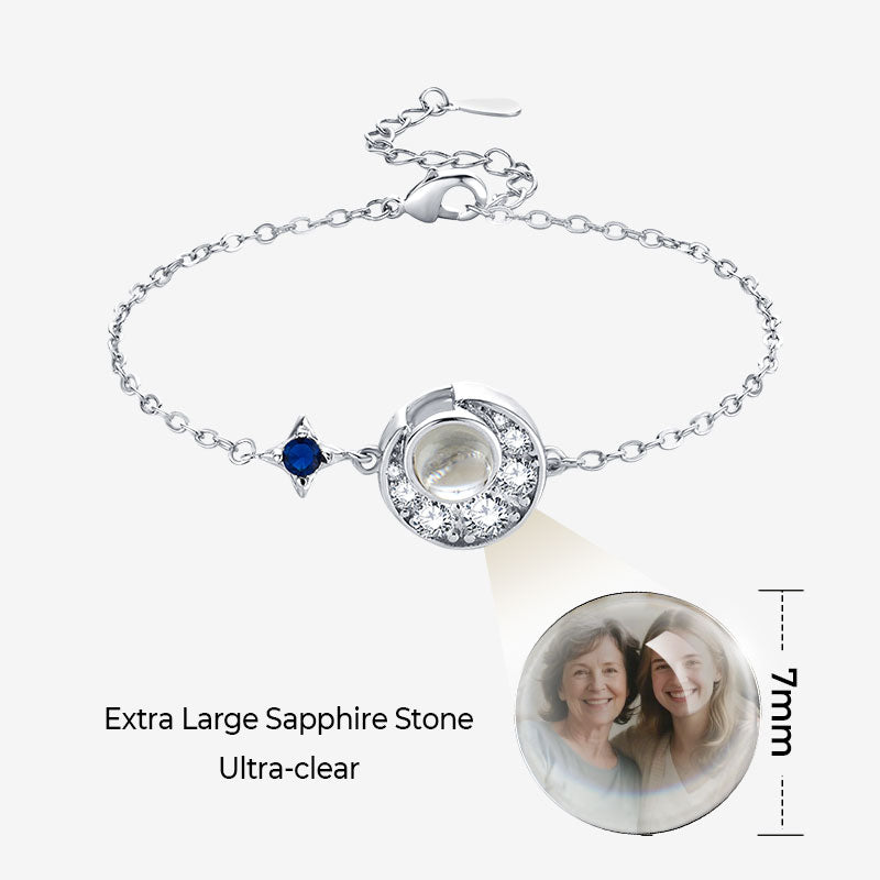 Estrela de Prata 925 & Pulseira de foto da lua com pedra de projeção aprimorada