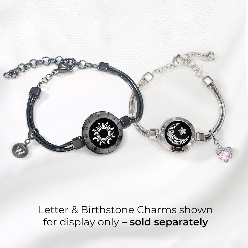 Sonne & Moon Touch-Armbänder mit Schlangenkette (Schwarz+Silber)