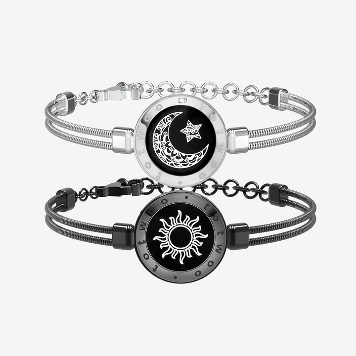 Sonne & Moon Touch-Armbänder mit Schlangenkette (Schwarz+Silber)