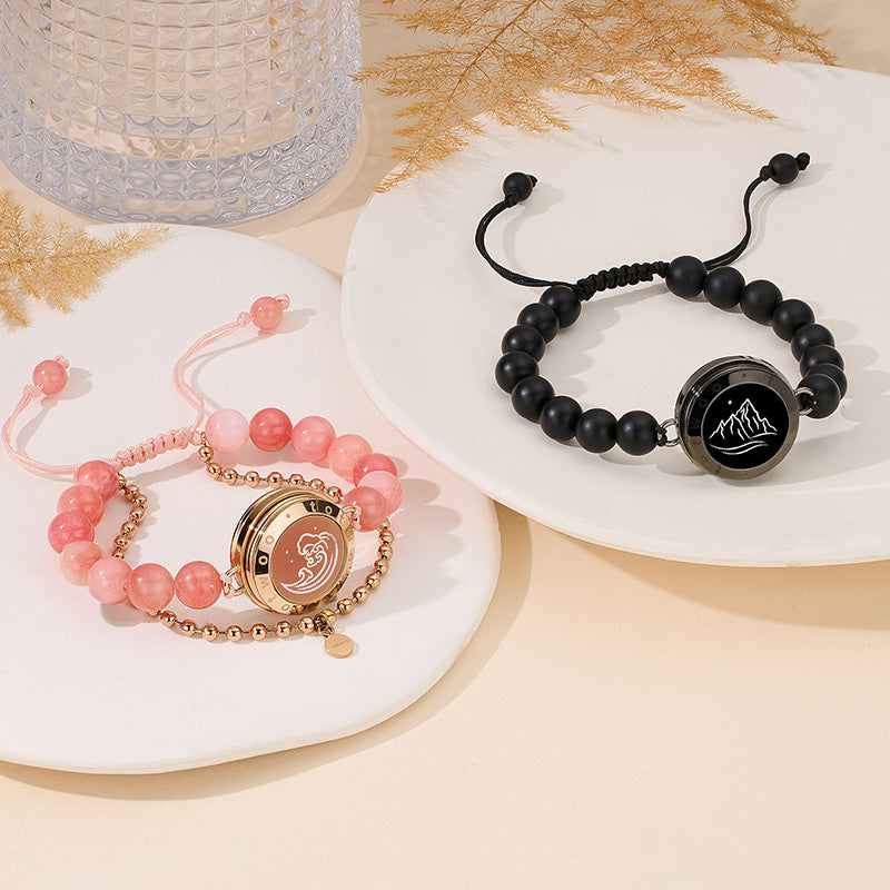 Mountain & Sea Touch Armbänder mit Perlen aus schwarzem Achat und rosa persischer Jade
