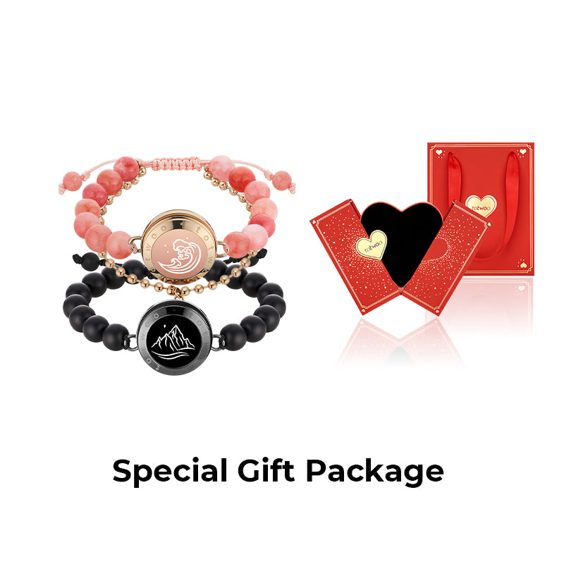 [Connected in Red Gift Packaging] Mountain & Sea Touch Bracelets with Black Agate & Pink Persian Jade