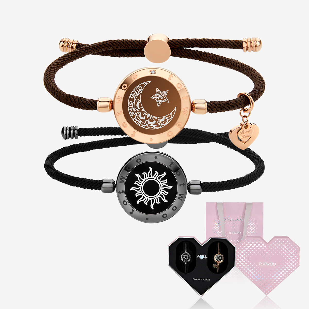 Cubahop 2 Braccialetti Dell'Amicizia In Cera - Nero E Rosa Promise - Sole Luna Amore - Regalo Per Amiche - 3