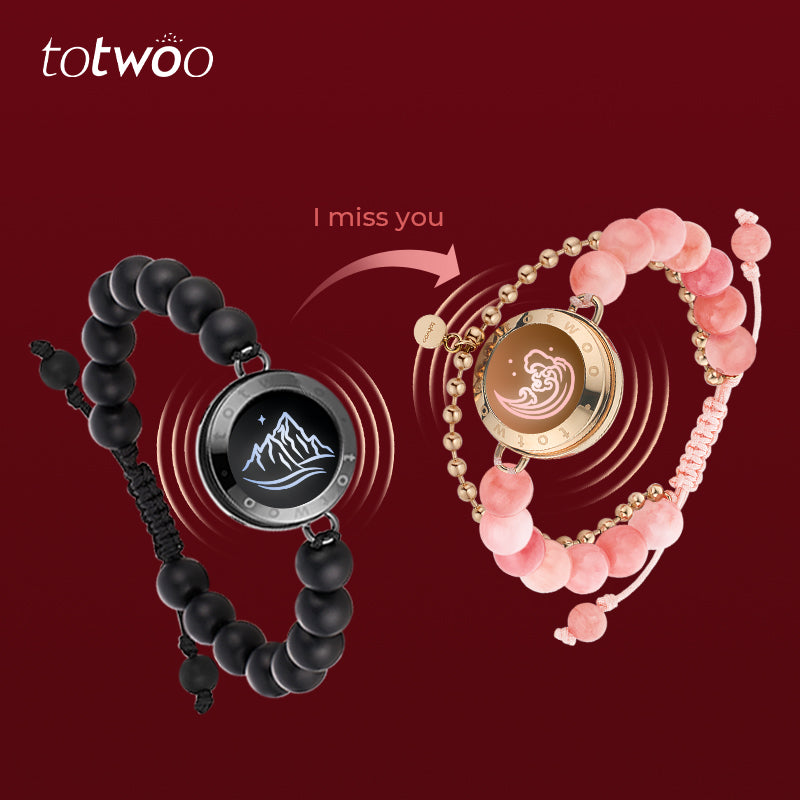 [Connected in Red Gift Packaging] Mountain & Sea Touch Bracelets with Black Agate & Pink Persian Jade