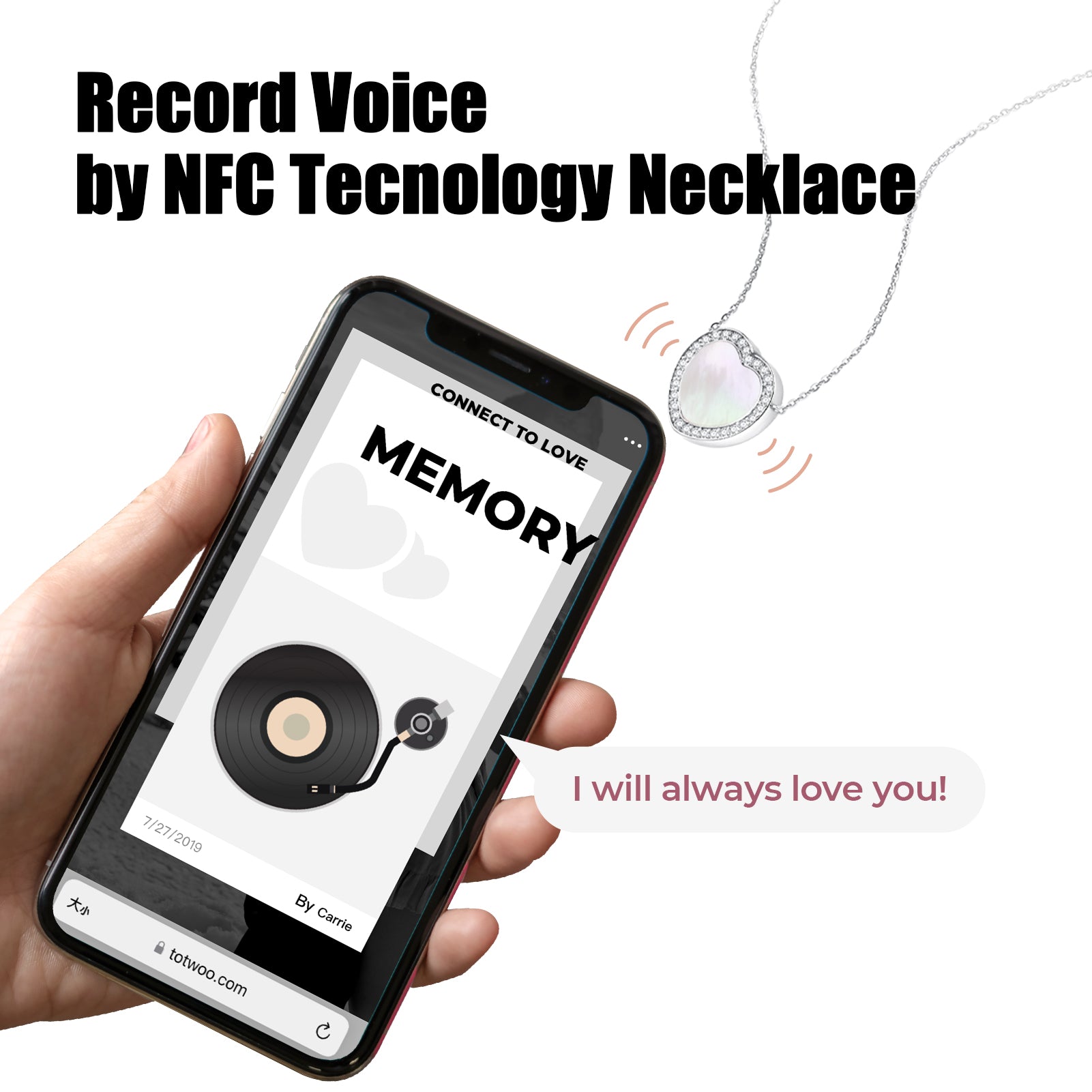Totwoo Memory NFC Necklace(18K White Gold Plated Silver & Mother of Pearl)