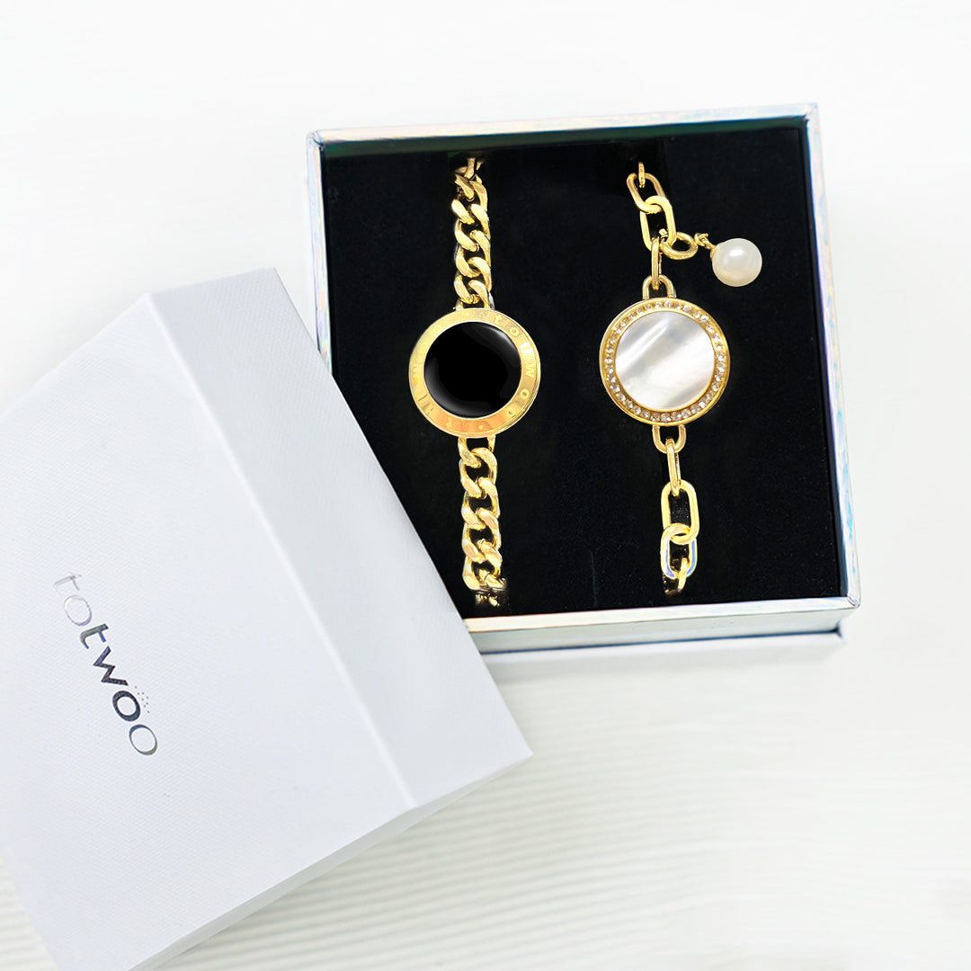 Pulseras de alma gemela 2.0 táctil (cadena cubana de oro+cadena de figaro de oro)