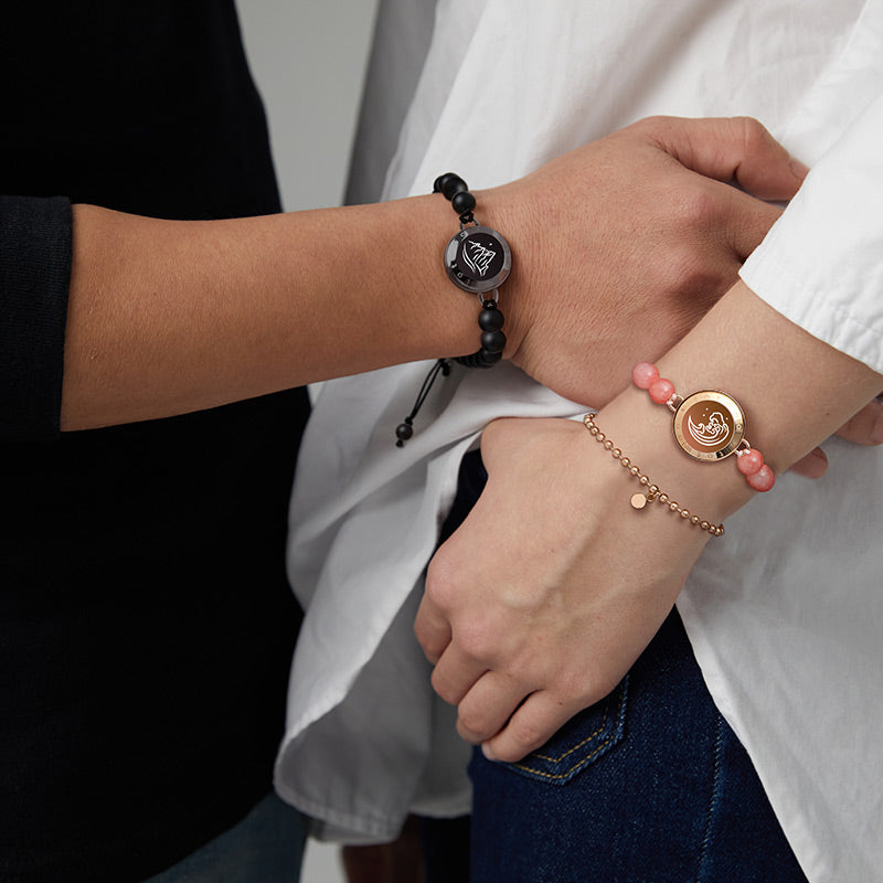 Mountain & Sea Touch Armbänder mit Perlen aus schwarzem Achat und rosa persischer Jade