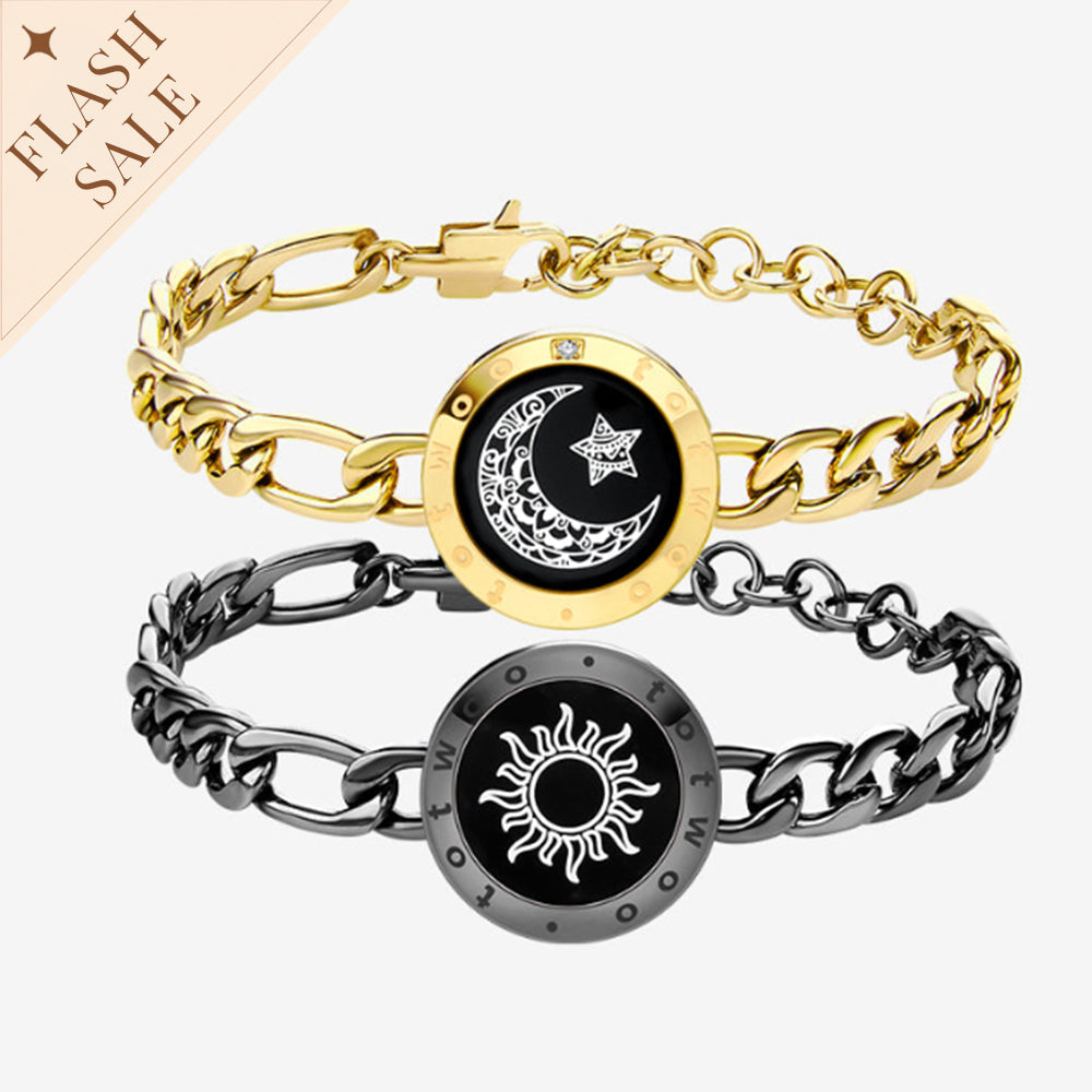 Sun & Moon Touch Bracelets with Figaro Chain (Black+Gold）