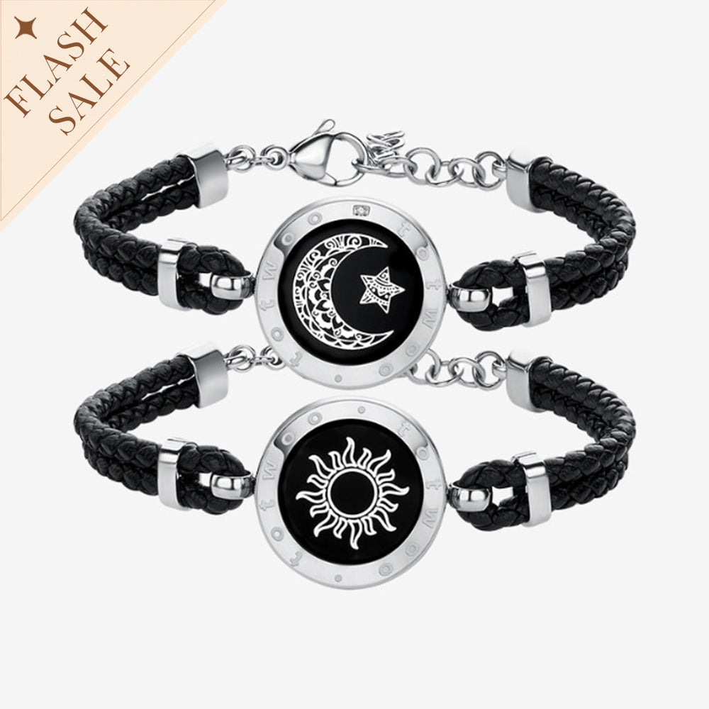 Pulseras Sun & Moon Touch con cuerda de cuero trenzado (Negro+Negro)