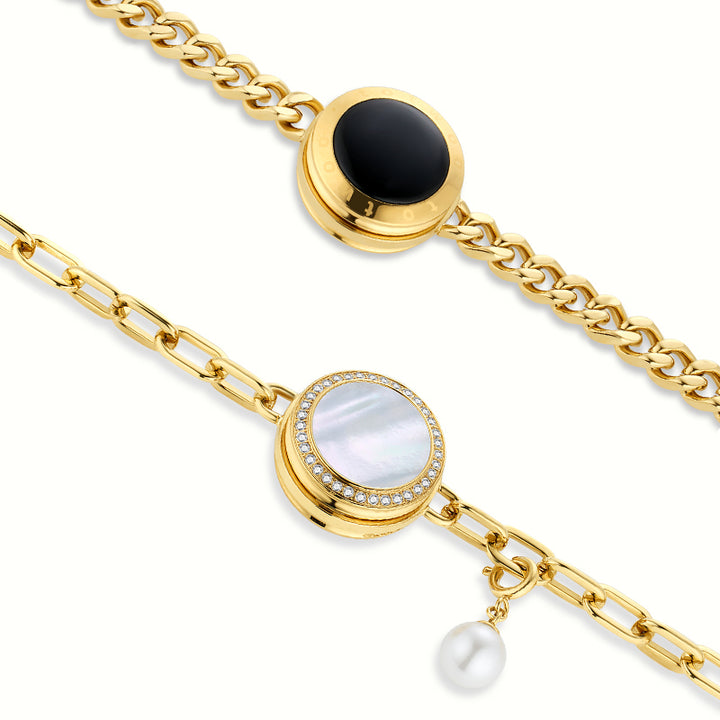Pulseras de alma gemela 2.0 táctil (cadena cubana de oro+cadena de figaro de oro)
