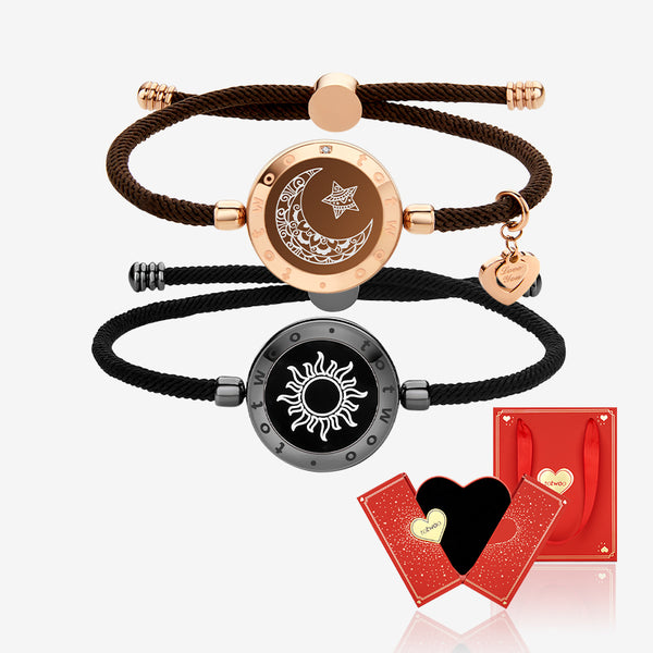 [Rote Geschenkverpackung] Sun & Moon Touch-Armbänder mit Milan-Seil (Schwarz + Braun)