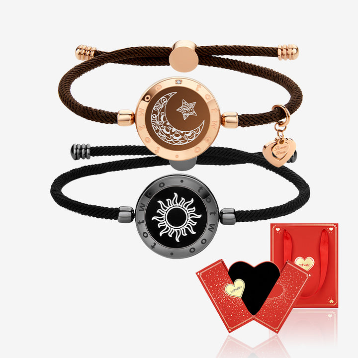 [Verbunden in roten Geschenkverpackungen] Sun & Moon Touch -Armbänder mit Mailandseil (schwarz+braun)