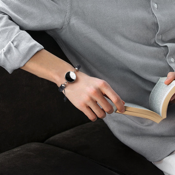 Braceletas Lunar Glow Touch con amazonitas y cuentas negras de onyx