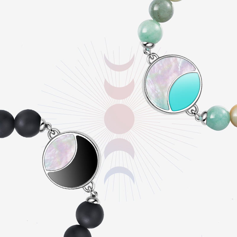 Braceletas Lunar Glow Touch con amazonitas y cuentas negras de onyx