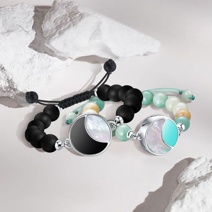 Braceletas Lunar Glow Touch con amazonitas y cuentas negras de onyx
