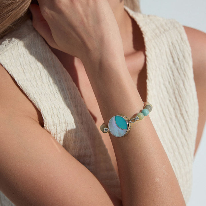 Braceletas Lunar Glow Touch con amazonitas y cuentas negras de onyx