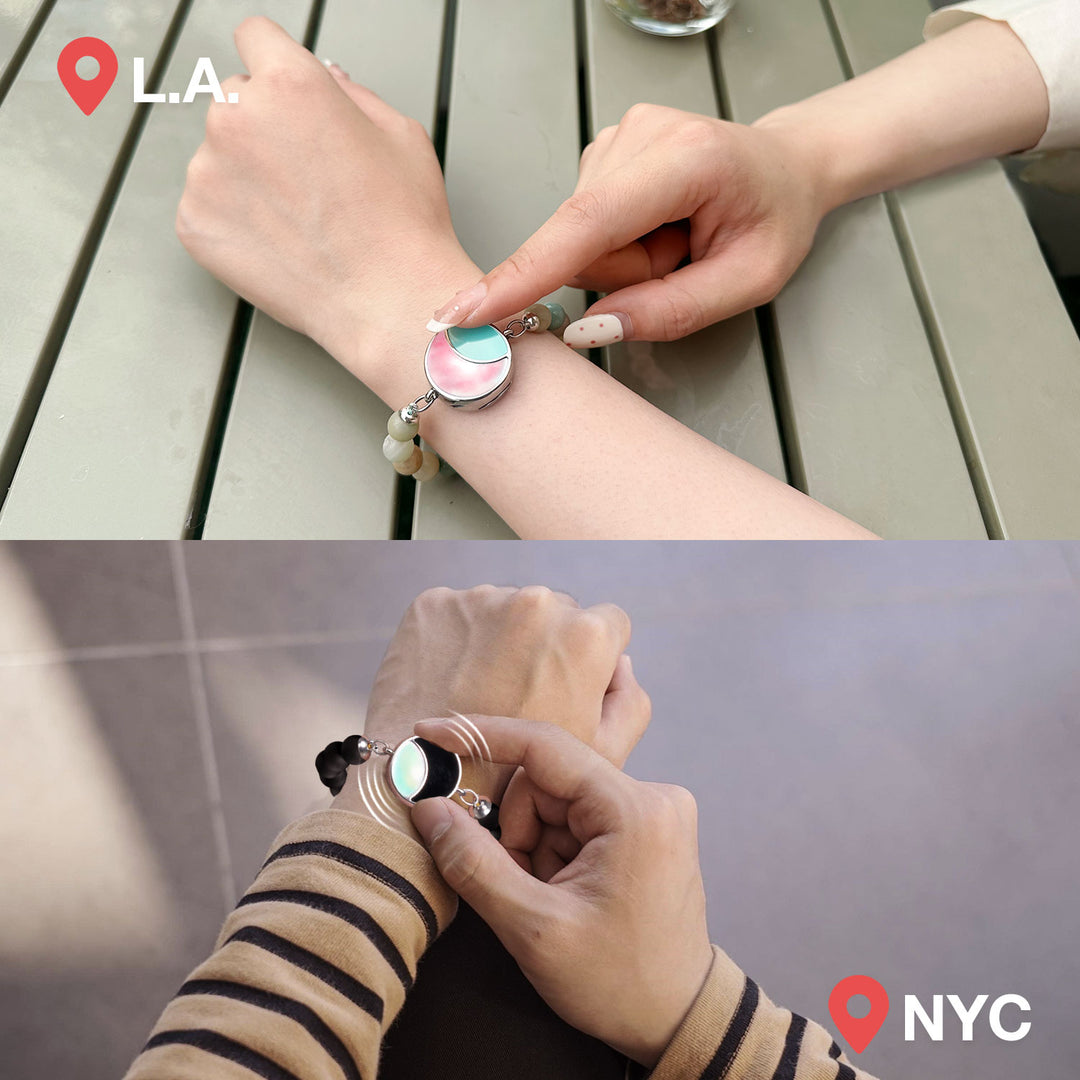 Braceletas Lunar Glow Touch con amazonitas y cuentas negras de onyx