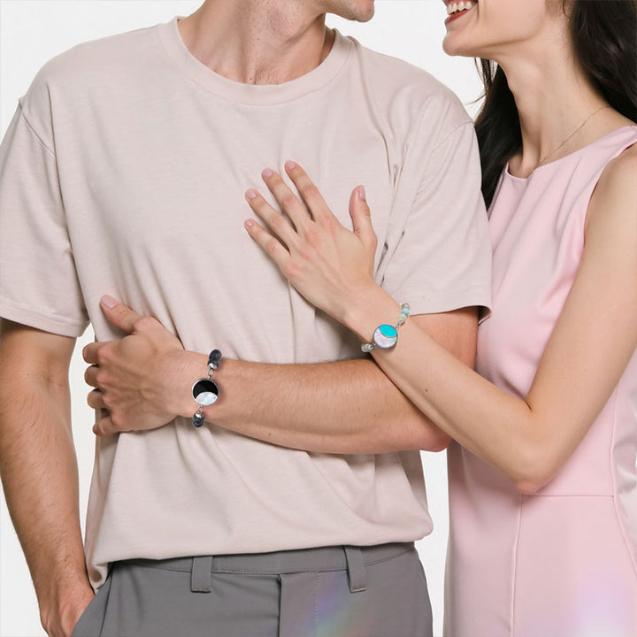 Braceletas Lunar Glow Touch con amazonitas y cuentas negras de onyx