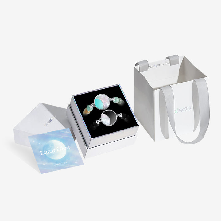 Braceletas Lunar Glow Touch con amazonitas y cuentas negras de onyx