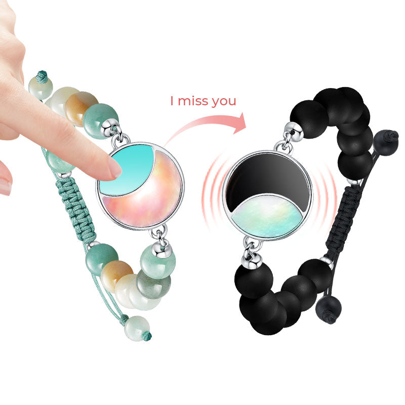 Braceletas Lunar Glow Touch con amazonitas y cuentas negras de onyx