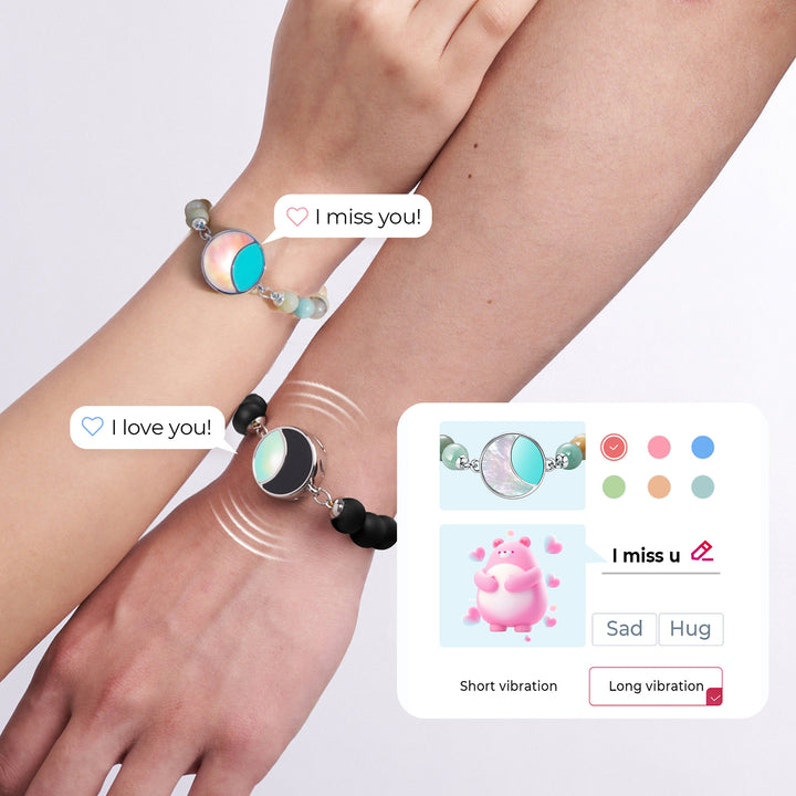 Braceletas Lunar Glow Touch con amazonitas y cuentas negras de onyx