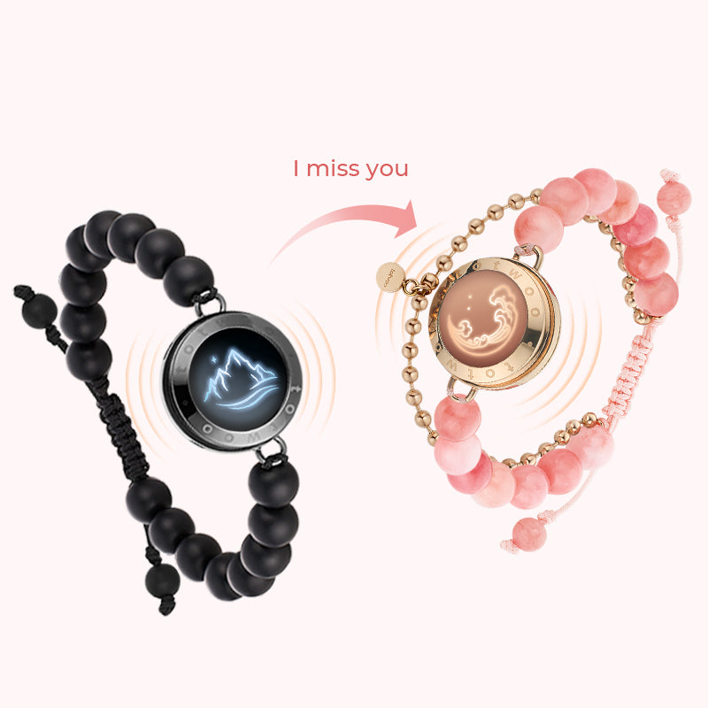 GEMMAOVE ブラックジェイド ブレスレット【12コマ】 Mountain & シー タッチ ブレスレット、ブラック アゲートとピンク
