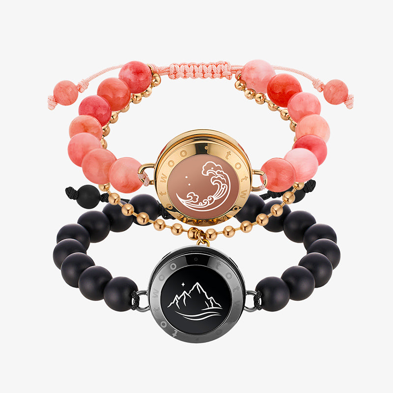 Mountain & Sea Touch Armbänder mit schwarzem Achat und rosa persischer Jade