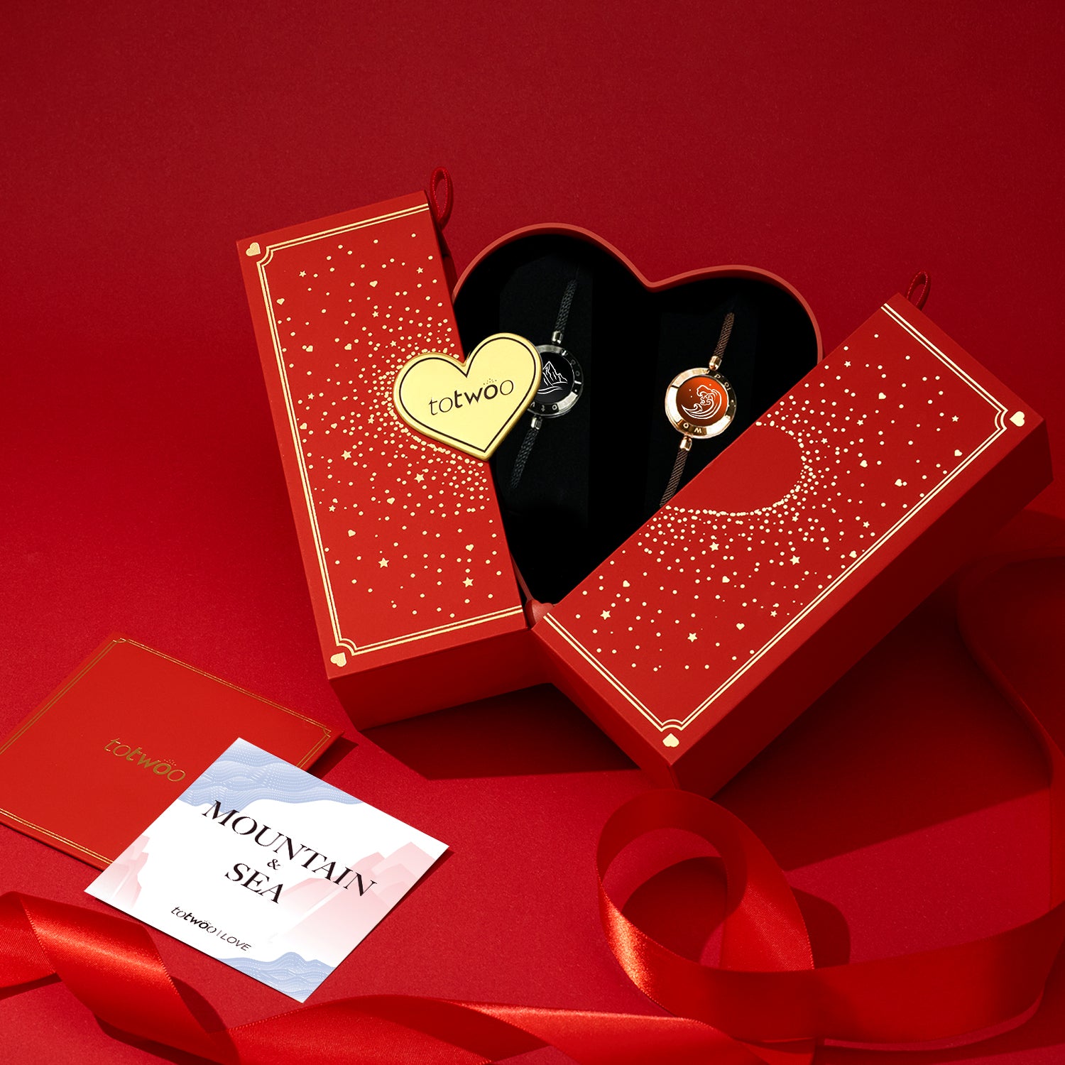 [Connected in Red Gift Packaging] Mountain&Sea Touch Bracelets with Milan Rope (Black+Rose Gold)