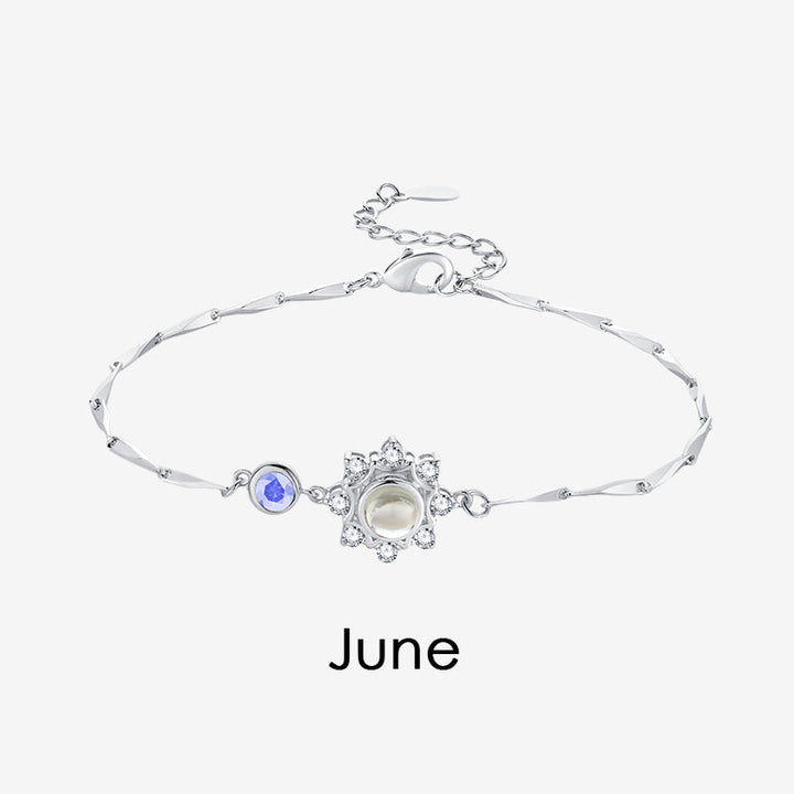 Personalized 925 Silver Birthstone Photo Bracelet