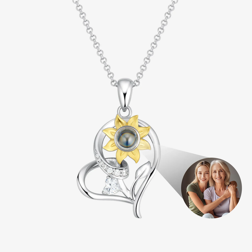 Personalized 925 Sunflower Projection Photo Necklace
