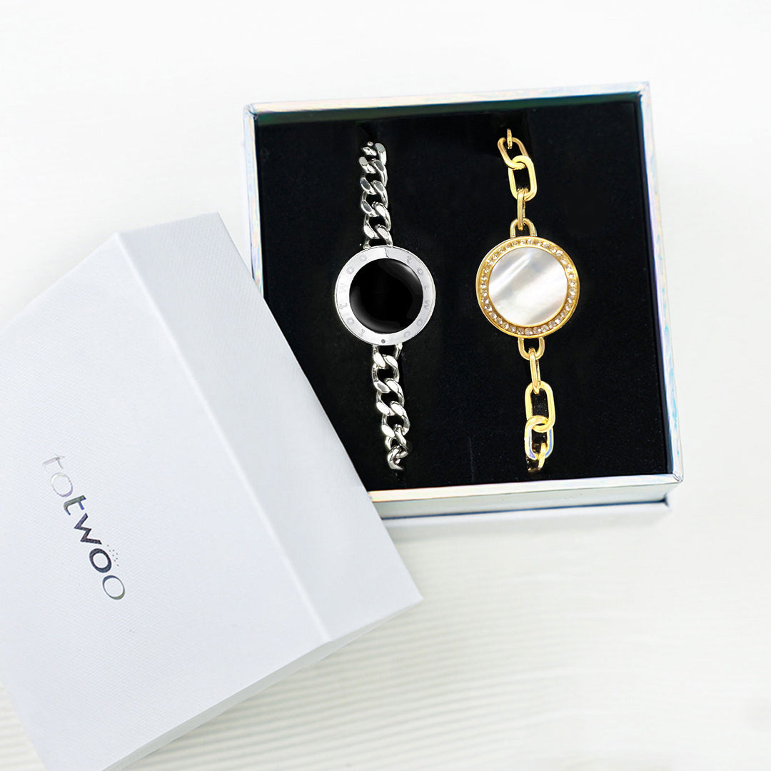 Soulmate Touch  Bracelets - Silver Cuban & Gold Paperclip Chains