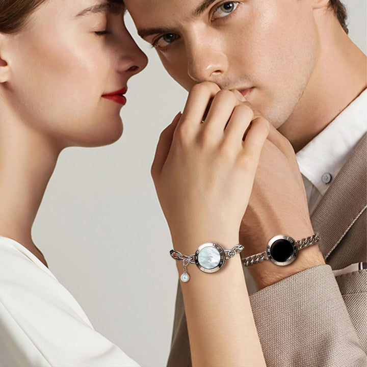 Braceletas táctiles de alma gemela 2.0 (cadena cubana de plata+cadena de figaro de plata)
