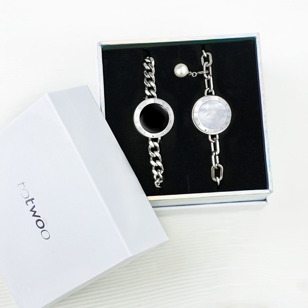 Braceletas táctiles de alma gemela 2.0 (cadena cubana de plata+cadena de figaro de plata)