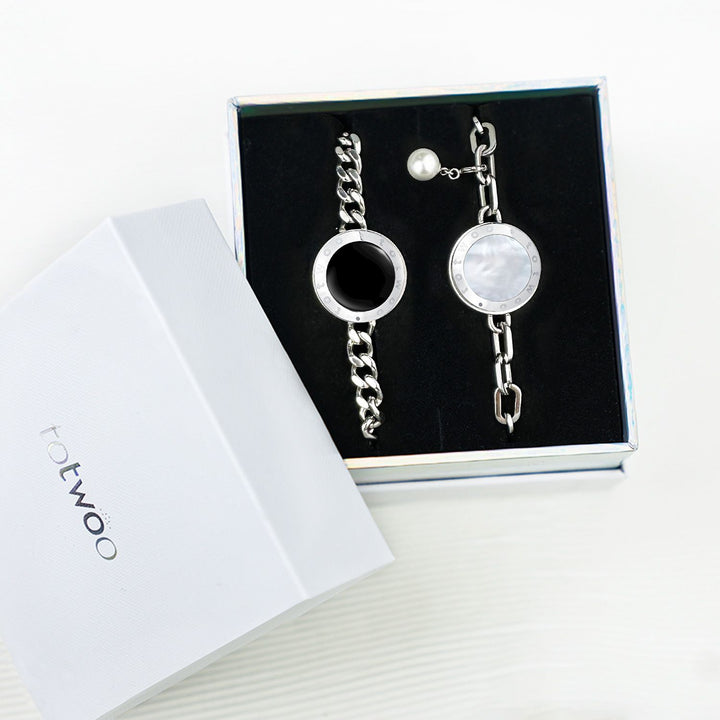 Braceletas táctiles de alma gemela 2.0 (cadena cubana de plata+cadena de figaro de plata)