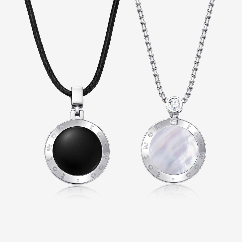 Soulmate Touch Necklaces with Obsidian and Mother of Pearl Panels