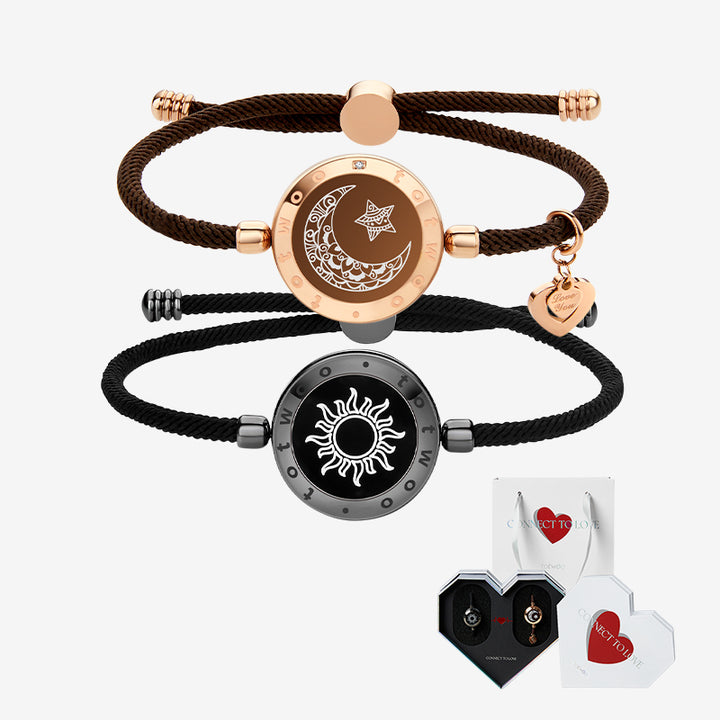 [Geschenkverpackung mit weißem Herz] Sonne&Moon Touch Armbänder mit Milan-Seil (Schwarz+Braun)