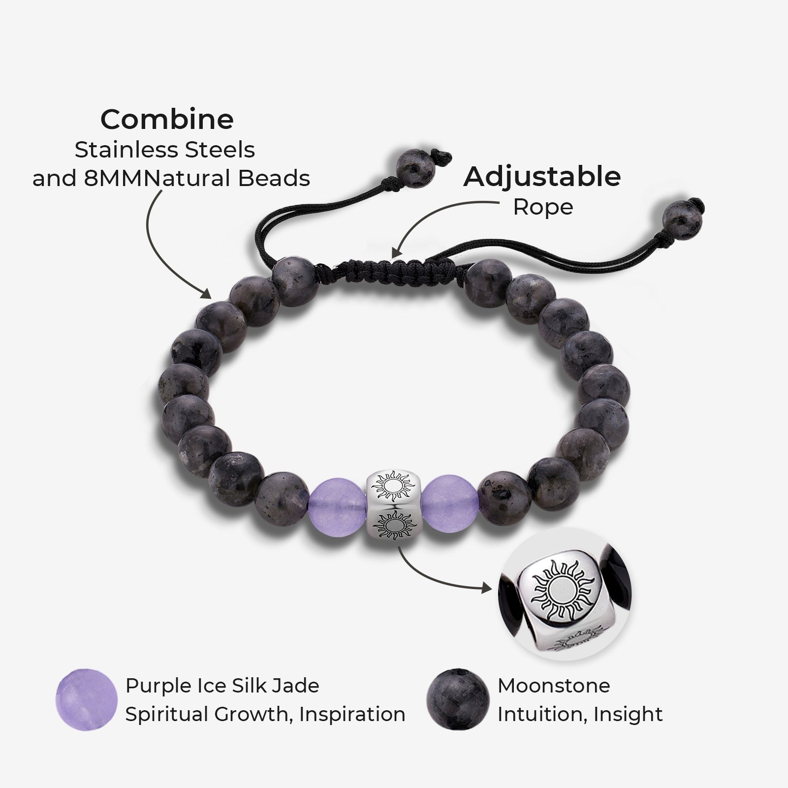 Sun&Moon Beaded Bracelets in Purple and Black – totwoo