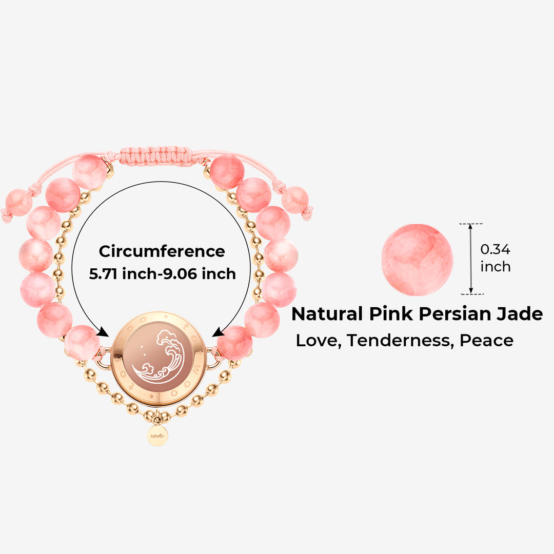 Mountain & Sea Touch Bracelets avec perles d'agate noire et de jade rose de Perse