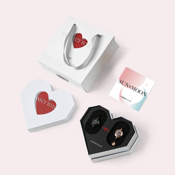 [Geschenkverpackung mit weißem Herz] Sonne&Moon Touch Armbänder mit Milan-Seil (Schwarz+Braun)