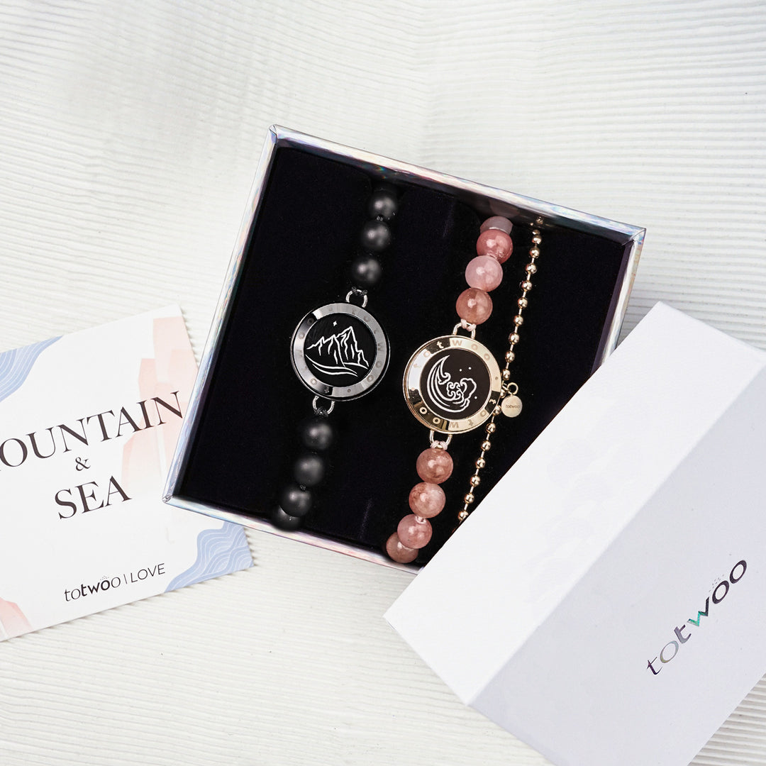 Mountain & Sea Touch Armbänder mit Perlen aus schwarzem Achat und rosa persischer Jade