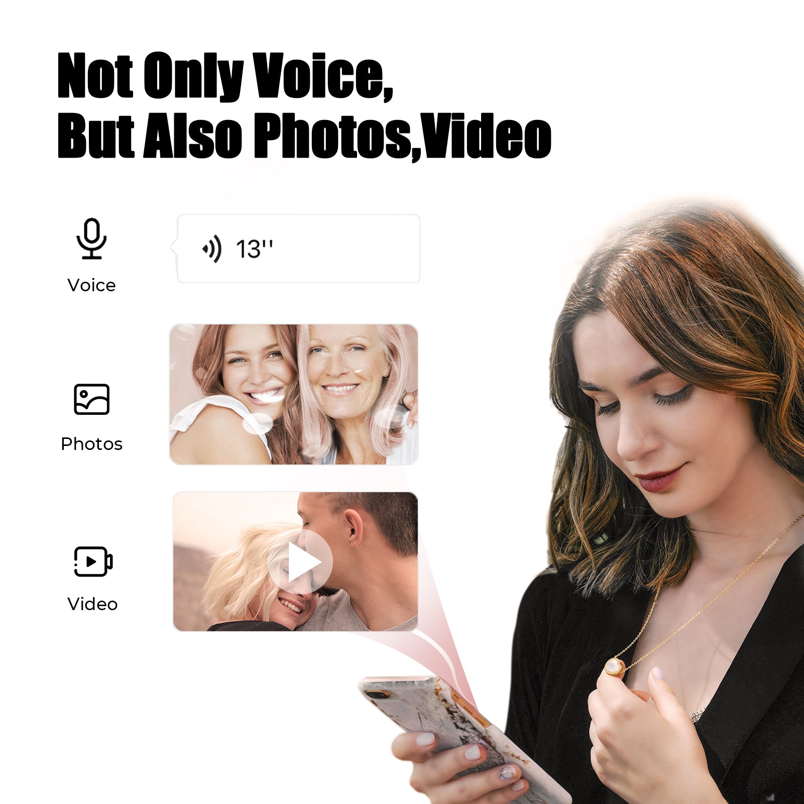 totwoo Memory Digital Locket Necklace (18K Gold Plated Silver & Mother of Pearl)