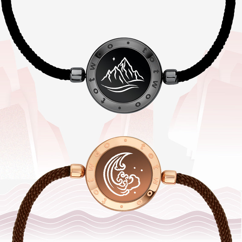 [Connected in Red Gift Packaging] Mountain&Sea Touch Bracelets with Milan Rope (Black+Rose Gold)