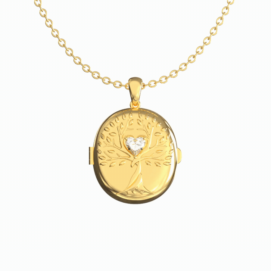 Open gold photo locket necklace displaying a personalized photo